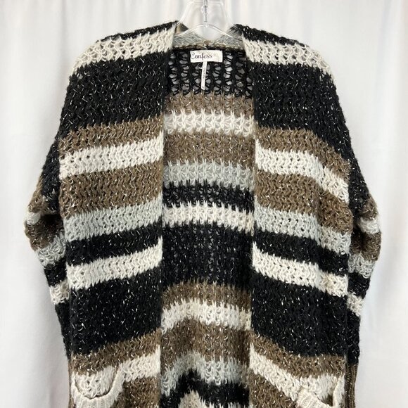 Confess Open Front Multicolor Striped Crochet Long Cardigan Womens Size XL - Picture 2 of 8